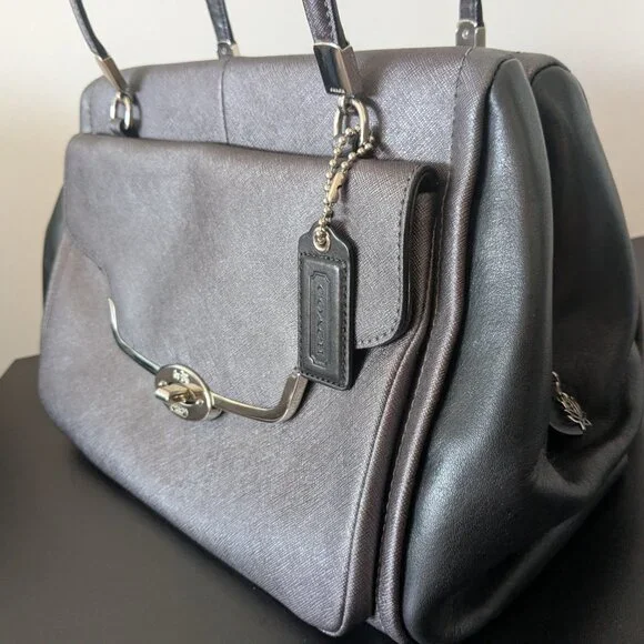 Preowned 25162 Coach Madeline Quartz/Black East/West Satchel Bag - Picture 2 of 11